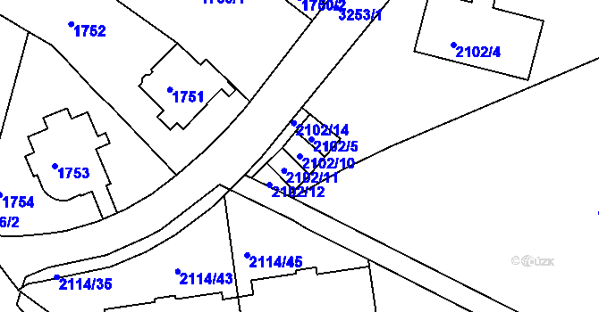 Parcela st. 2102/10 v KÚ Krč, Katastrální mapa