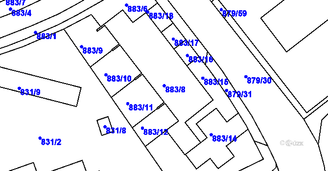 Parcela st. 883/8 v KÚ Krč, Katastrální mapa