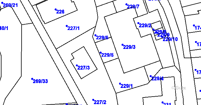 Parcela st. 229/5 v KÚ Krč, Katastrální mapa