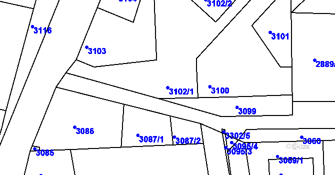 Parcela st. 3102/1 v KÚ Krč, Katastrální mapa