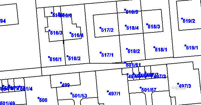 Parcela st. 517/1 v KÚ Krč, Katastrální mapa
