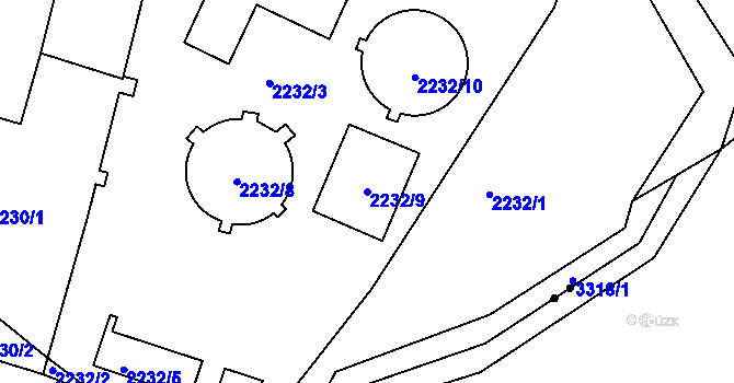 Parcela st. 2232/9 v KÚ Krč, Katastrální mapa