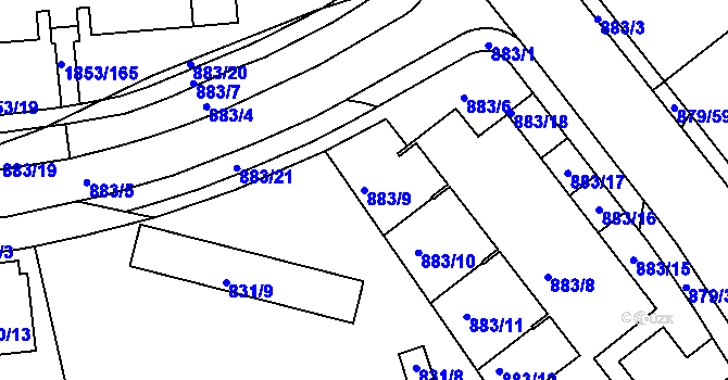 Parcela st. 883/9 v KÚ Krč, Katastrální mapa