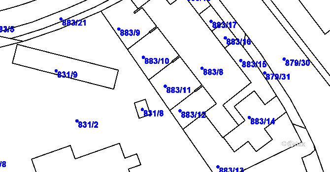 Parcela st. 883/11 v KÚ Krč, Katastrální mapa