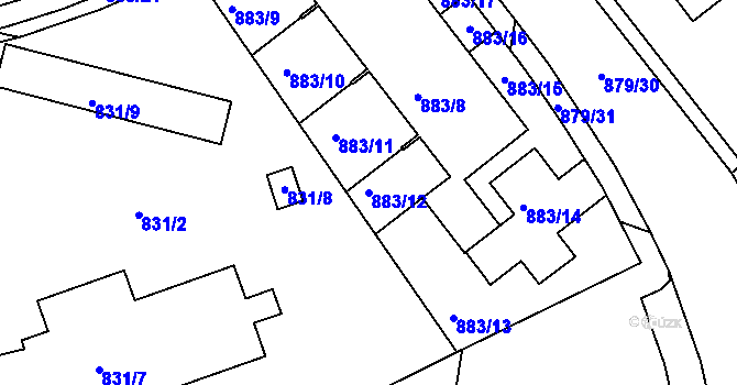 Parcela st. 883/12 v KÚ Krč, Katastrální mapa