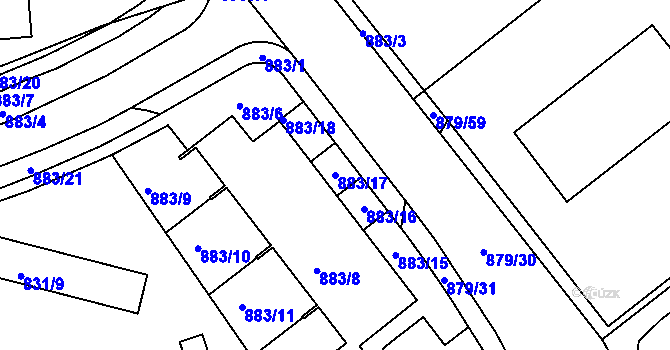 Parcela st. 883/17 v KÚ Krč, Katastrální mapa