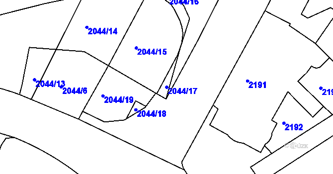 Parcela st. 2044/17 v KÚ Krč, Katastrální mapa