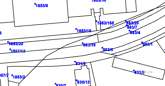 Parcela st. 883/19 v KÚ Krč, Katastrální mapa