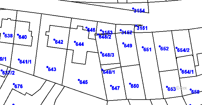 Parcela st. 648/3 v KÚ Krč, Katastrální mapa