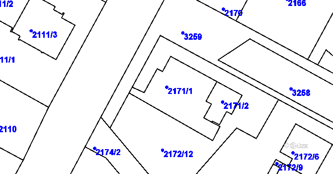 Parcela st. 2171/1 v KÚ Krč, Katastrální mapa
