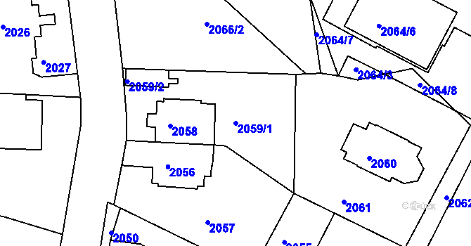 Parcela st. 2059/1 v KÚ Krč, Katastrální mapa