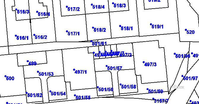 Parcela st. 497/5 v KÚ Krč, Katastrální mapa