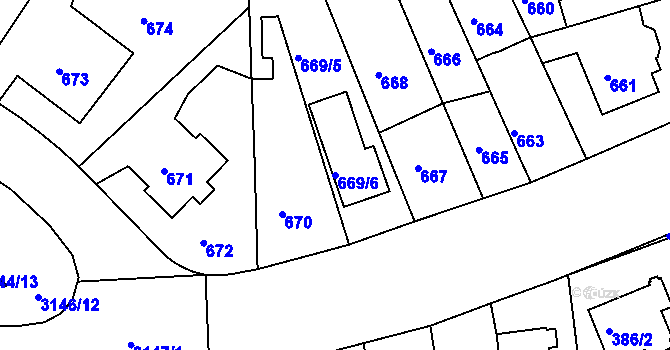 Parcela st. 669/6 v KÚ Krč, Katastrální mapa