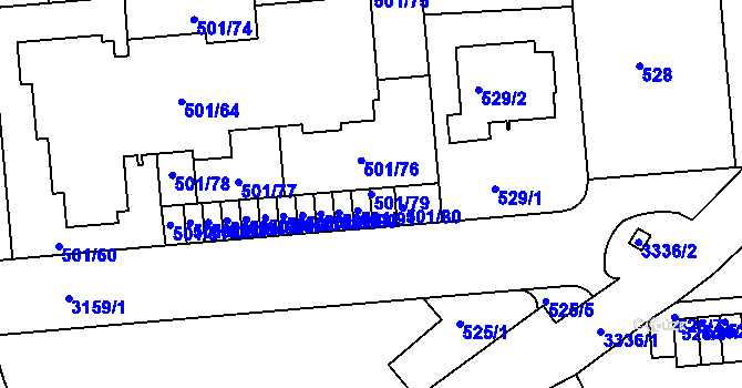 Parcela st. 501/79 v KÚ Krč, Katastrální mapa