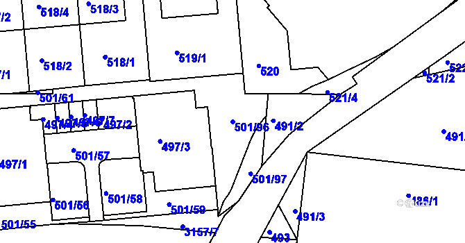 Parcela st. 501/96 v KÚ Krč, Katastrální mapa