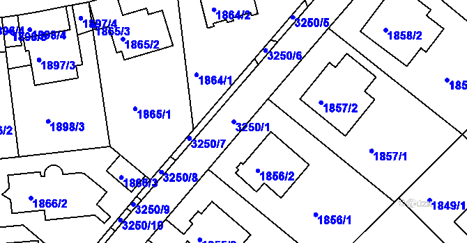 Parcela st. 3250/1 v KÚ Krč, Katastrální mapa