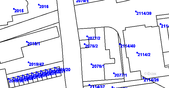 Parcela st. 2076/2 v KÚ Krč, Katastrální mapa