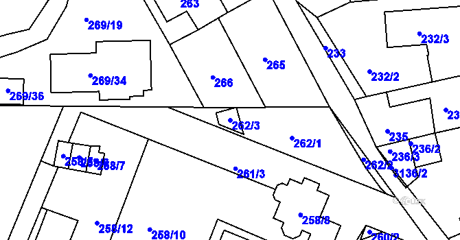 Parcela st. 262/3 v KÚ Krč, Katastrální mapa