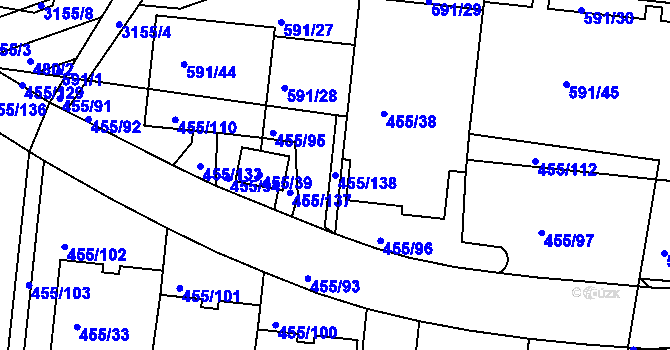 Parcela st. 455/138 v KÚ Krč, Katastrální mapa