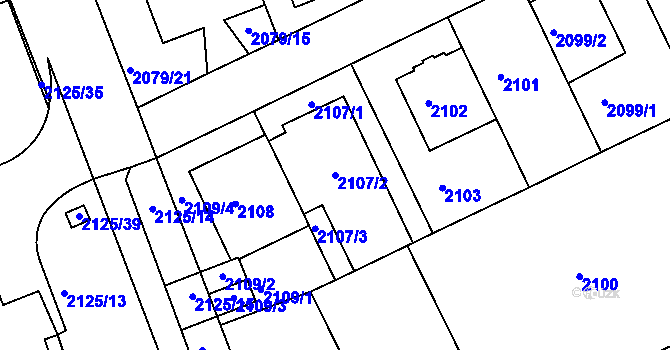 Parcela st. 2107/2 v KÚ Michle, Katastrální mapa