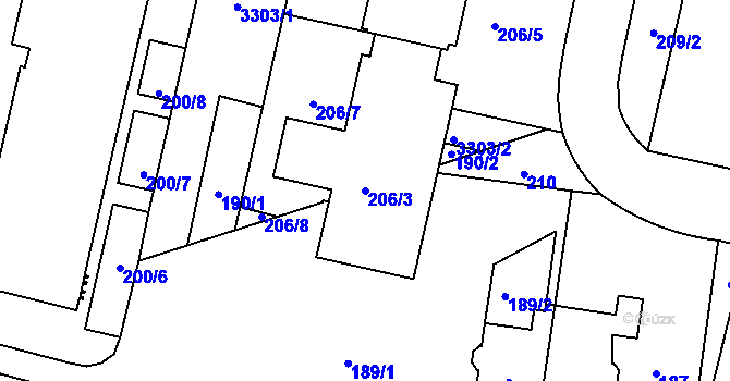 Parcela st. 206/3 v KÚ Michle, Katastrální mapa