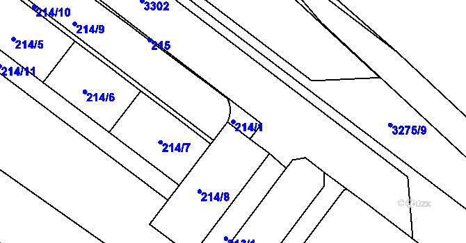 Parcela st. 214/1 v KÚ Michle, Katastrální mapa