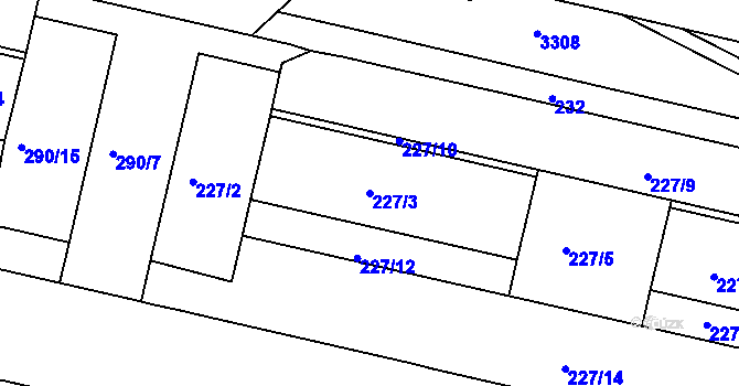 Parcela st. 227/3 v KÚ Michle, Katastrální mapa