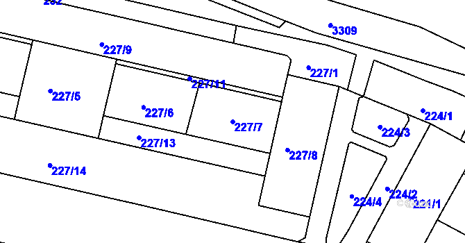 Parcela st. 227/7 v KÚ Michle, Katastrální mapa