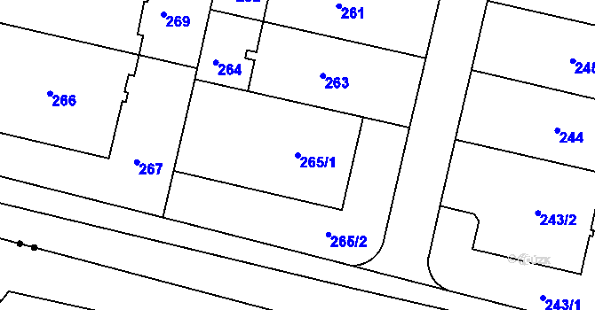 Parcela st. 265/1 v KÚ Michle, Katastrální mapa