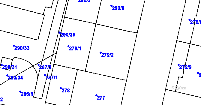 Parcela st. 279/2 v KÚ Michle, Katastrální mapa