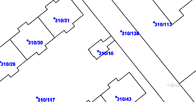 Parcela st. 310/16 v KÚ Michle, Katastrální mapa