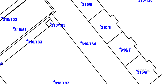 Parcela st. 310/134 v KÚ Michle, Katastrální mapa