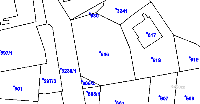 Parcela st. 616 v KÚ Michle, Katastrální mapa