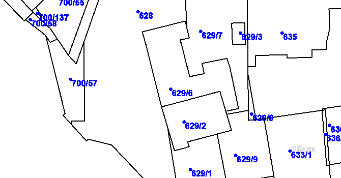 Parcela st. 629/6 v KÚ Michle, Katastrální mapa