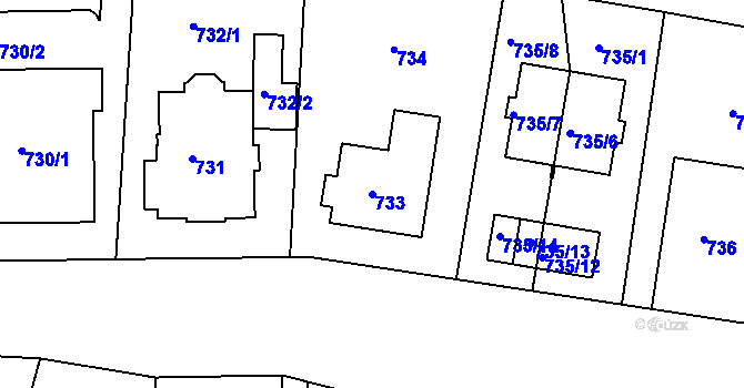 Parcela st. 733 v KÚ Michle, Katastrální mapa