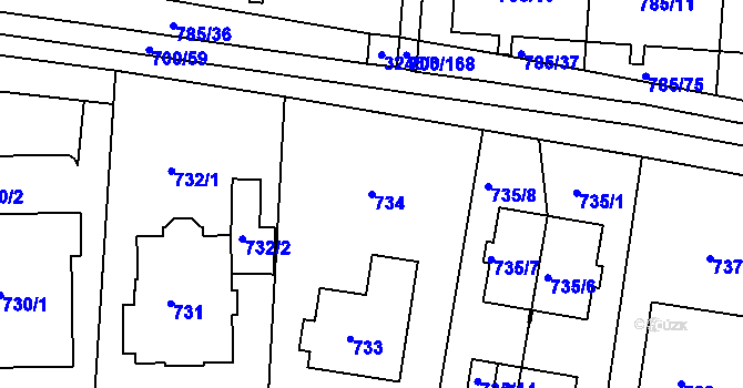 Parcela st. 734 v KÚ Michle, Katastrální mapa