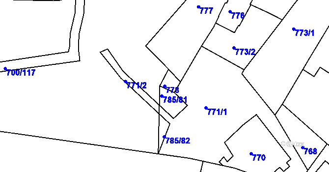 Parcela st. 778 v KÚ Michle, Katastrální mapa