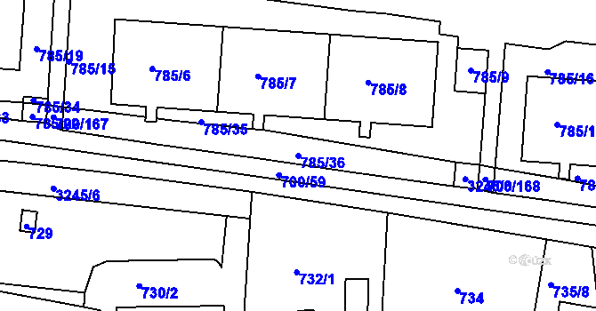 Parcela st. 785/36 v KÚ Michle, Katastrální mapa