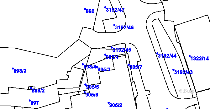 Parcela st. 905/4 v KÚ Michle, Katastrální mapa
