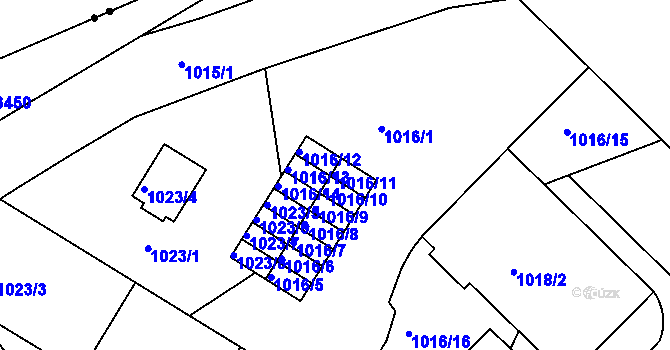 Parcela st. 1016/11 v KÚ Michle, Katastrální mapa
