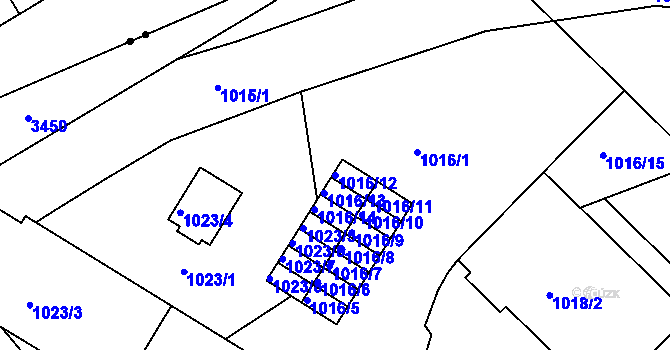 Parcela st. 1016/12 v KÚ Michle, Katastrální mapa