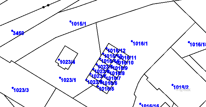 Parcela st. 1016/13 v KÚ Michle, Katastrální mapa