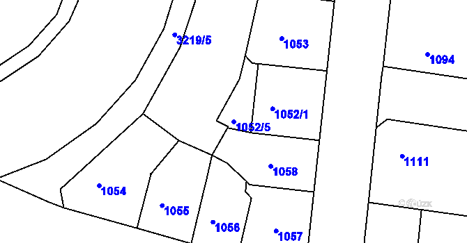 Parcela st. 1052/5 v KÚ Michle, Katastrální mapa