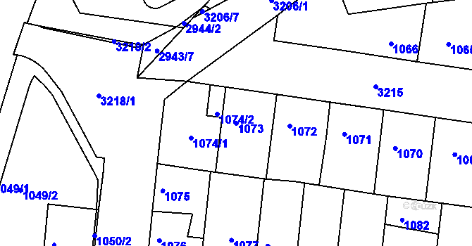Parcela st. 1073 v KÚ Michle, Katastrální mapa