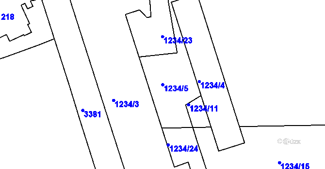 Parcela st. 1234/5 v KÚ Michle, Katastrální mapa