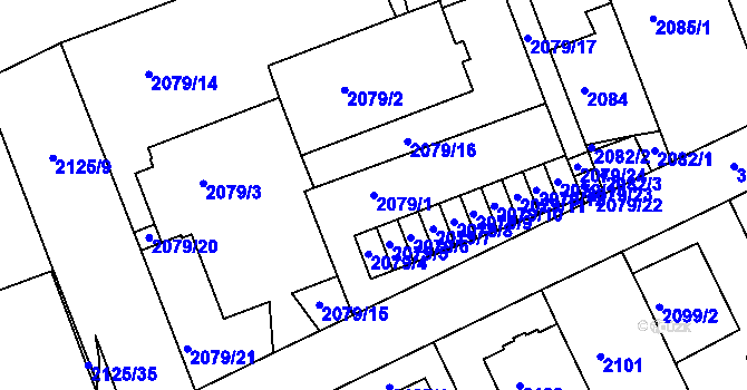 Parcela st. 2079/1 v KÚ Michle, Katastrální mapa