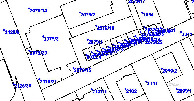 Parcela st. 2079/6 v KÚ Michle, Katastrální mapa