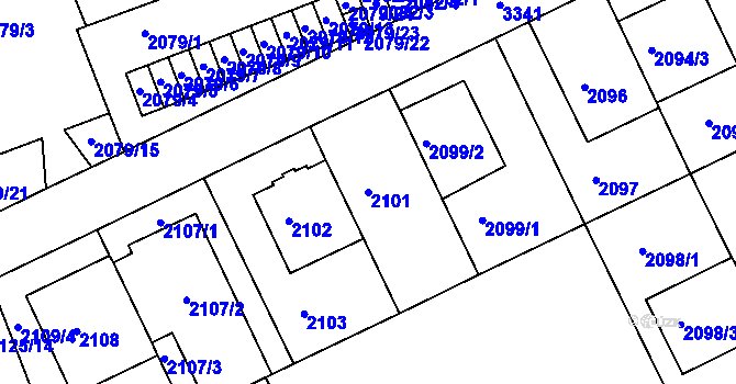 Parcela st. 2101 v KÚ Michle, Katastrální mapa