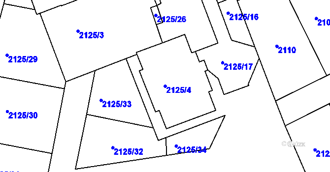 Parcela st. 2125/4 v KÚ Michle, Katastrální mapa