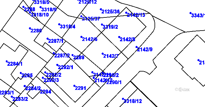 Parcela st. 2142/7 v KÚ Michle, Katastrální mapa